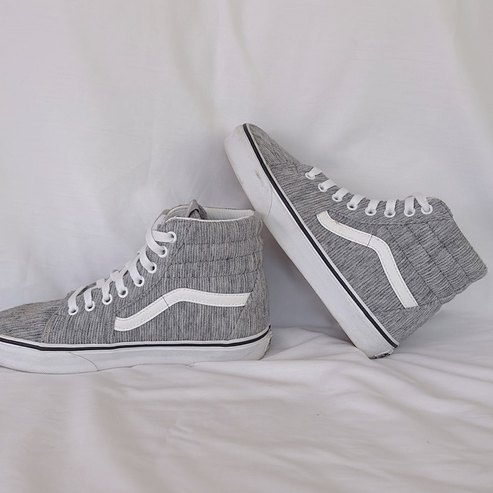 Vans Sk8 Hi Sneakers Gray White Corduroy High Top Shoes Lace Up Women’s 7 - Picture 8 of 11